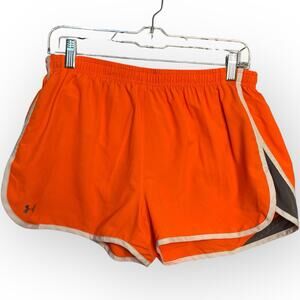 Under Armour Running Shorts Women's Large Orange Lined Mesh Heat Gear Athletic